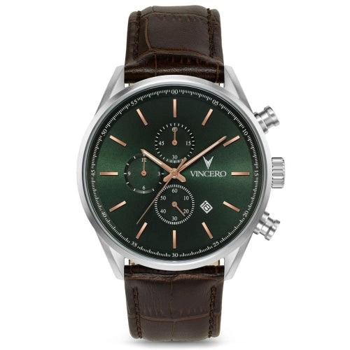 Vincero Chrono S Limited Edition Mens Brown Leather Green Dial Chronograph Watch