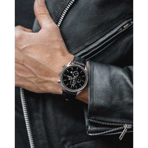 Vincero Chrono S Men’s Black/Silver Leather Chronograph Watch - WATCHES