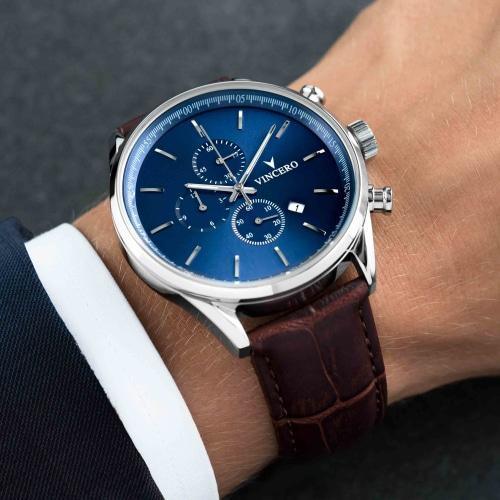 Chrono S Brown Leather Blue Dial Chronograph Watch