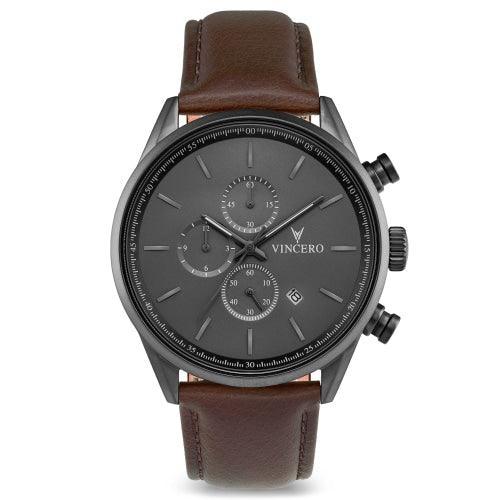 Vincero Chrono S Mens Brown/Grey Leather Chronograph Watch - WATCHES