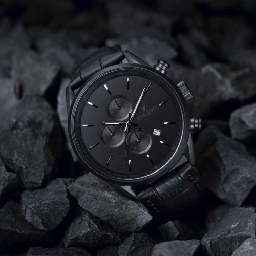 Chrono S Matte Black Leather Chronograph Watch