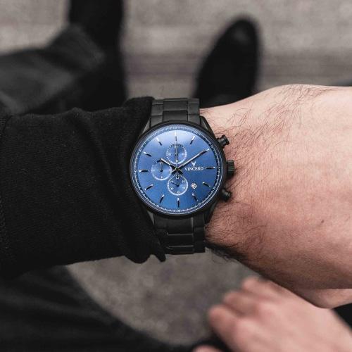 Chrono S Matte Black Stainless Steel Blue Dial Chronograph Watch