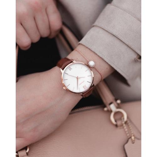 Vincero Eros Ladies Brown Italian Leather Rose Gold & White Watch