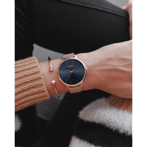 Vincero Eros Ladies Rose Gold/Navy Blue Mesh Stainless Steel Watch