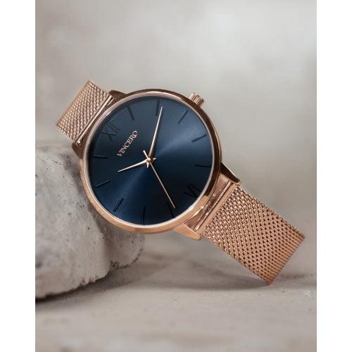 Vincero Eros Ladies Rose Gold/Navy Blue Mesh Stainless Steel Watch