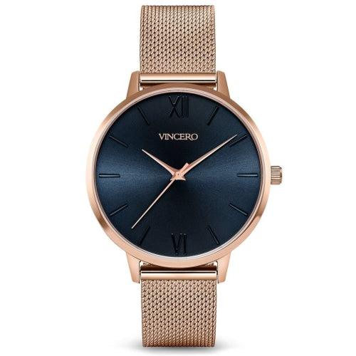 Vincero Eros Ladies Rose Gold/Navy Blue Mesh Stainless Steel Watch