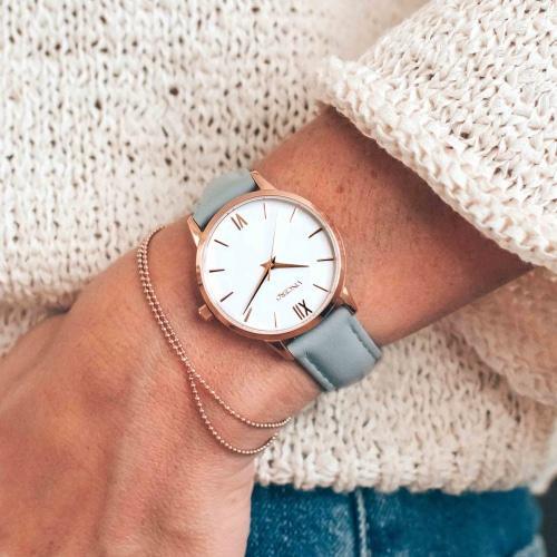 Eros Petite Ladies Grey Italian Leather Rose Gold & White Watch