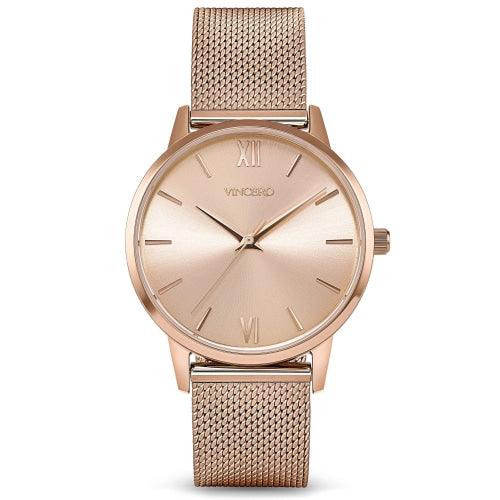 Vincero Eros Petite Ladies Rose Gold Minimalist Stainless Mesh Watch - WATCHES