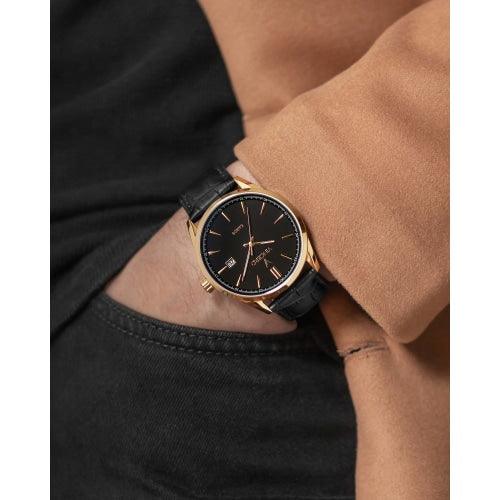 Vincero Kairos Mens Black/Gold Italian Leather Analogue Watch - WATCHES