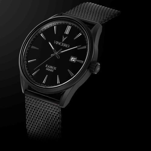 Kairos Mens Matte Black Mesh Stainless Steel Analogue Watch