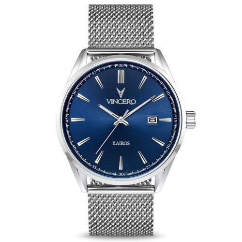 Vincero Kairos Mens Silver/Blue Mesh Stainless Steel Analogue Watch