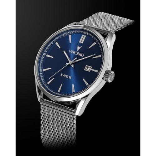 Vincero Kairos Mens Silver/Blue Mesh Stainless Steel Analogue Watch