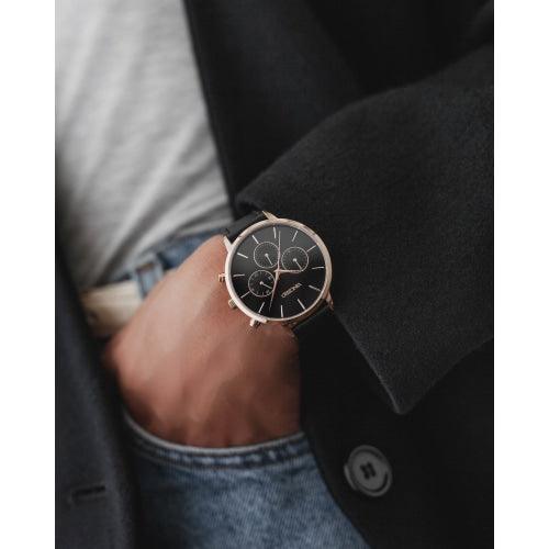 Vincero Kleio Ladies Black/Rose Gold Chronograph Italian Leather Watch - WATCHES