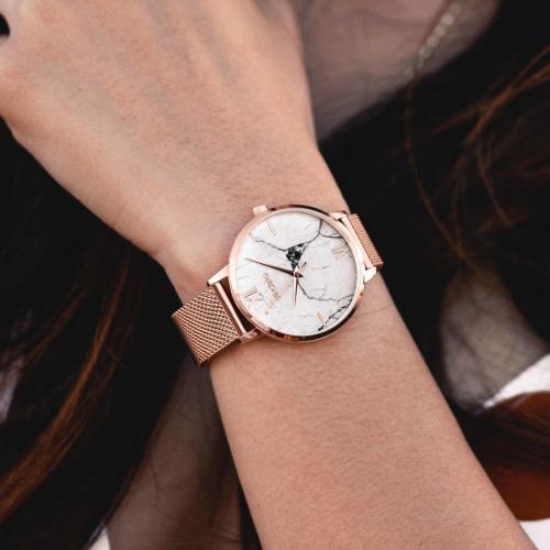 Marble Ladies Italian Marble Dial Rose Gold Mesh Watch