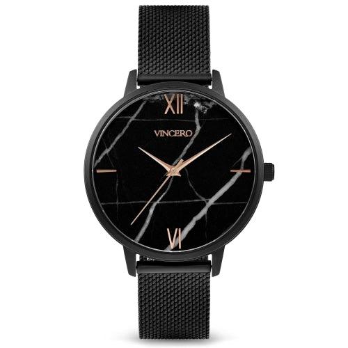 Vincero Marble Mesh Ladies Black Marble Stainless Steel Mesh Watch - WATCHES