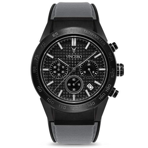 Vincero Rogue Limited Edition Mens Black/Grey Leather Sapphire Chronograph Watch - WATCHES