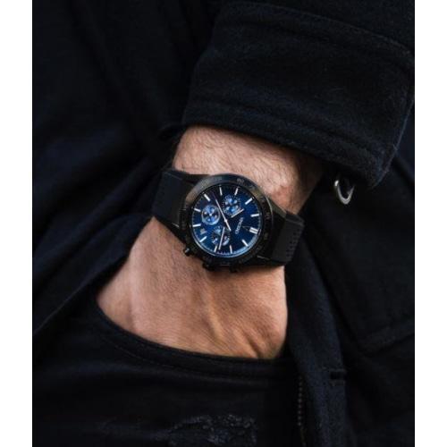 Rogue Mens Black Silicone Blue Dial Sapphire Chronograph Watch
