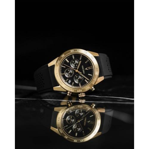 Rogue Mens Black Silicone Gold Case Sapphire Chronograph Watch