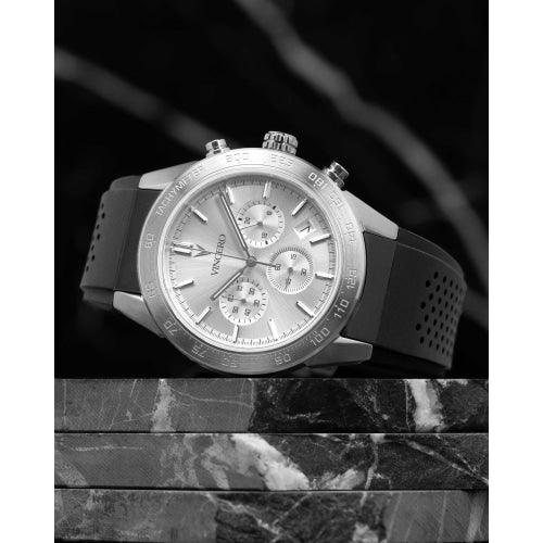 Vincero Rogue Mens Black/Silver Silicone Sapphire Chronograph Watch - WATCHES