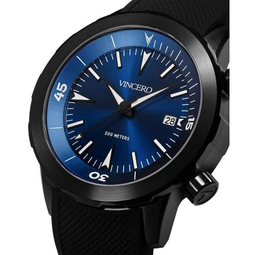 Vincero Vessel Limited Edition Men’s Black/Blue Silicone Divers Watch - WATCHES