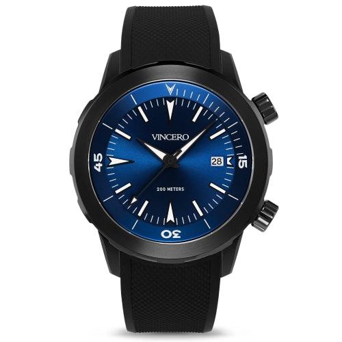 Vincero Vessel Limited Edition Men’s Black/Blue Silicone Divers Watch - WATCHES
